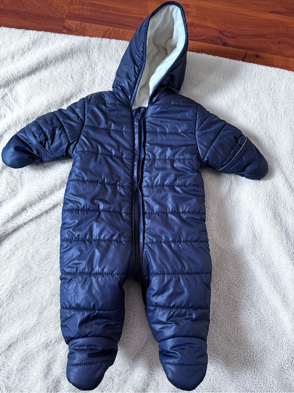 Old Navy Navy Blue Quilted Infant One-Piece Footie with Hood